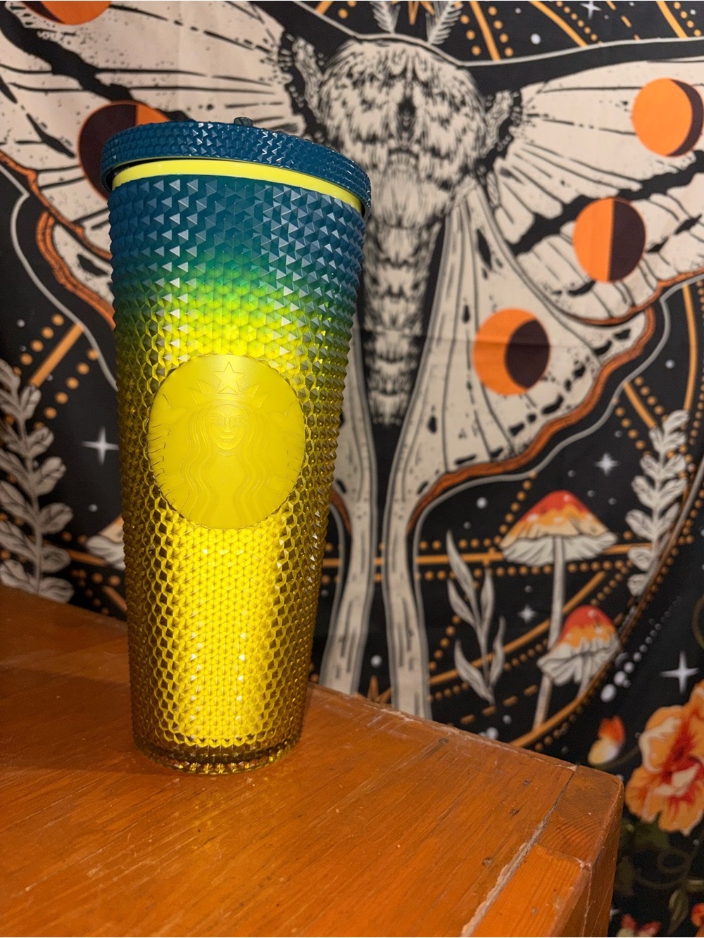 Starbucks Fall 2023 Teal Yellow Ombre Studded Tumbler Venti 24oz